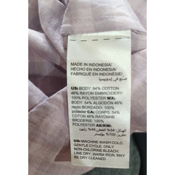 Chicos Embroidered Floral Checkered Button-Up Shirt Size 4/6 Lavender Cotton - Picture 6 of 9